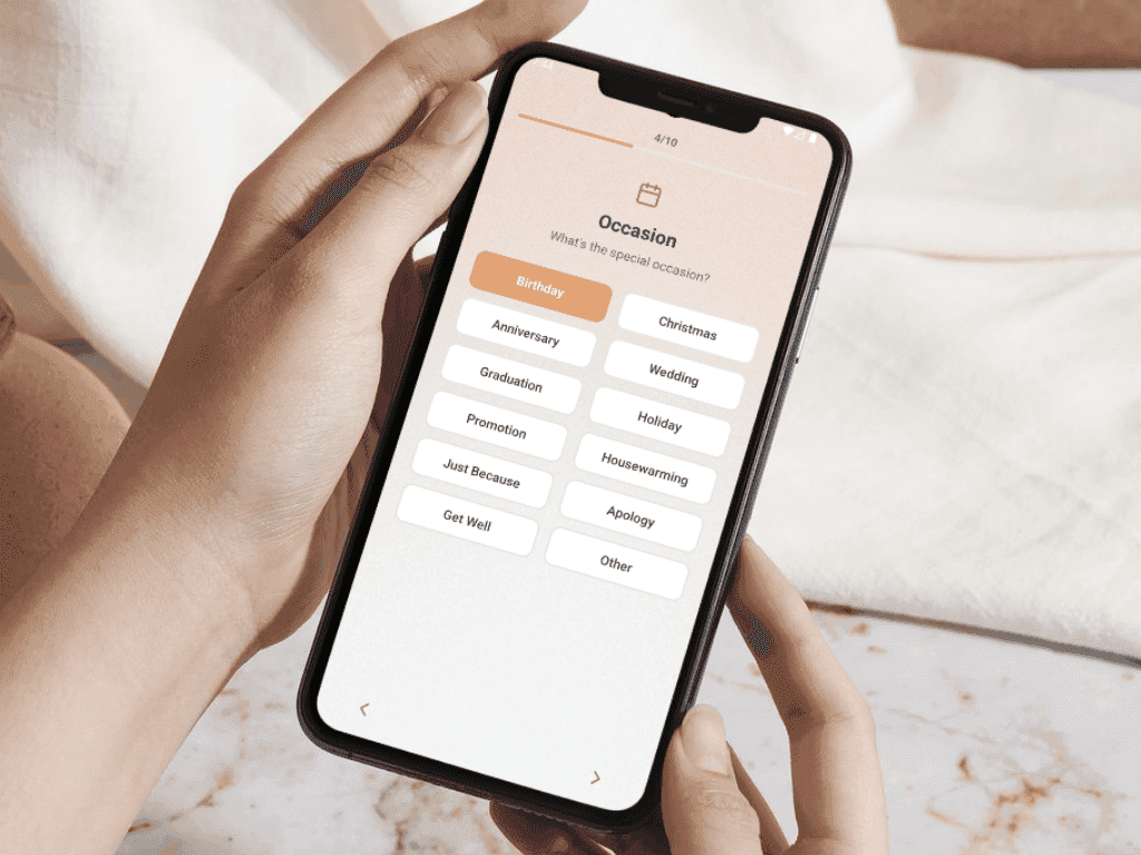 Create profile screen showing occasion selection interface